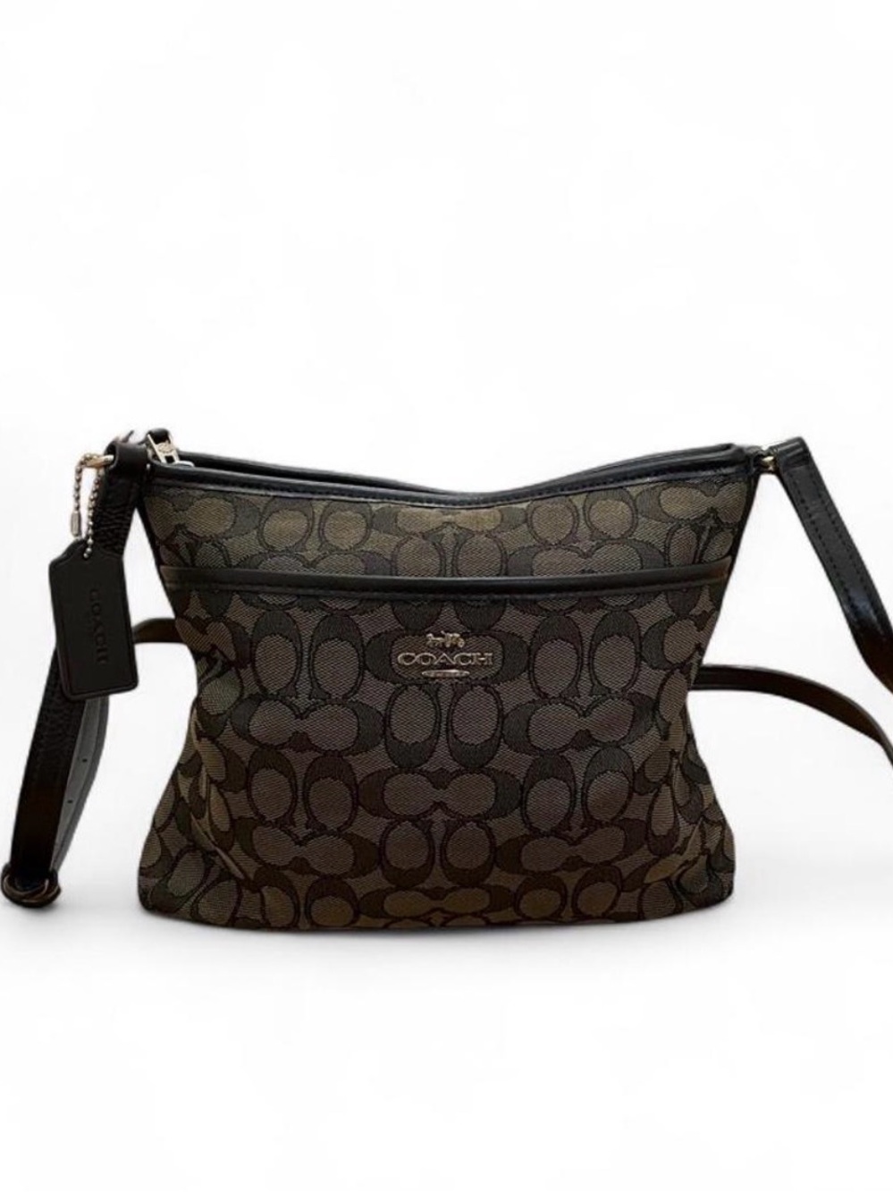 Coach Signature Jacquard Crossbody in Dark Brown and Black